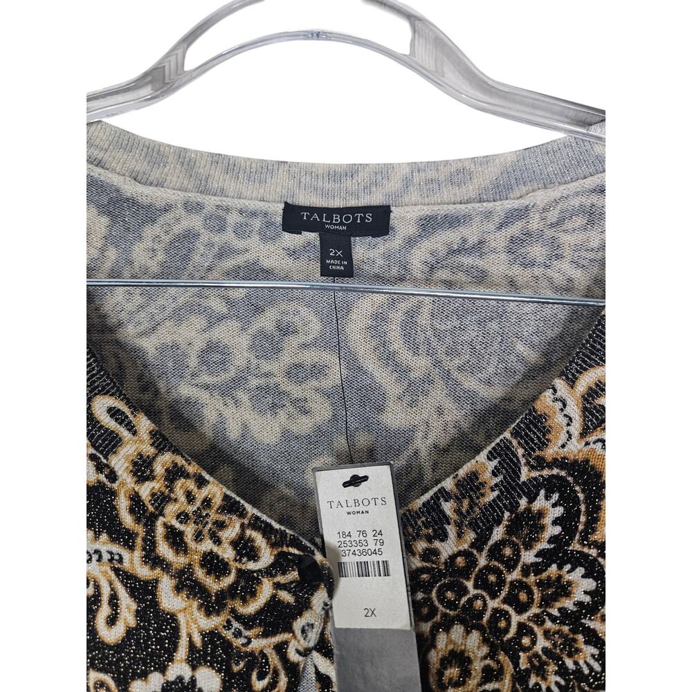 NEW Talbots 2X Brown Metallic Cardigan Sweater Floral Career Classic Staple - Picture 5 of 6